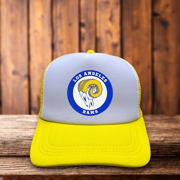 Los Angeles Rams Unisex Trucker Hat Yellow Snapback Football Vintage Logo - Picture 1 of 4